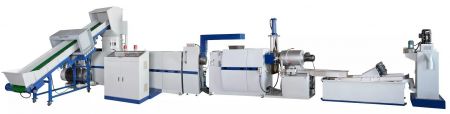 Déchiqueteuse 3-en-1 à deux étages intégrée Machine de recyclage de plastique - La machine de recyclage de plastique à deux étapes intégrée au déchiqueteur 3 en 1 comprend le broyeur, l'extrudeuse et le granulateur, adapté au recyclage des plastiques souples.